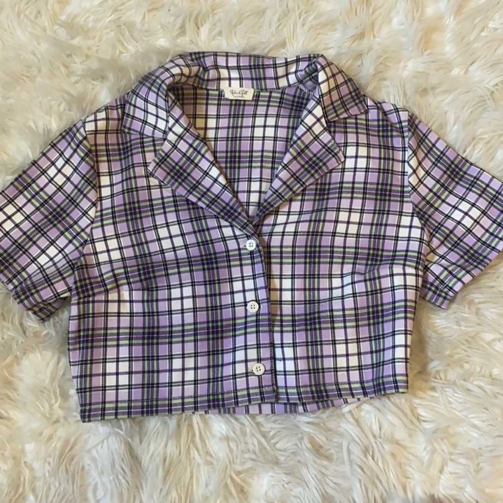 John galt cropped plaid shirt